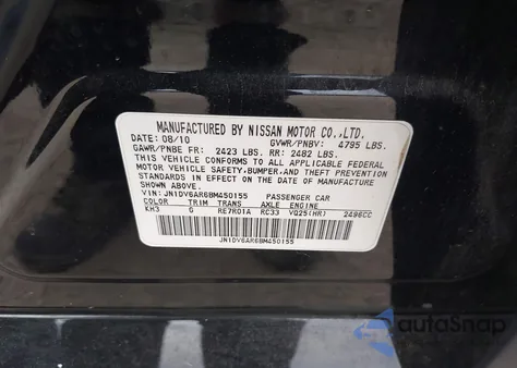 2011 Infiniti G25X z USA, uszkodzony, nr VIN JN1DV6AR6BM450155